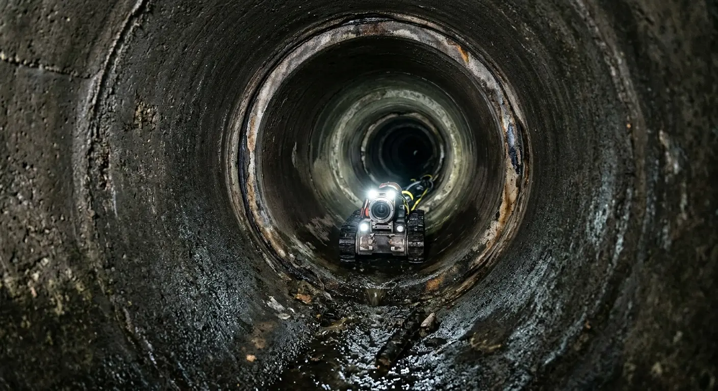 Robotic sewer camera inspecting pipe interior for Sewer Line Repair in George Mason